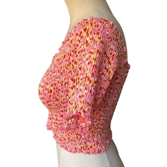 Poupette St Barth Soledad Off-The-Shoulder Smocked Blouse in Light Pink Daffodil - Picture 7 of 10